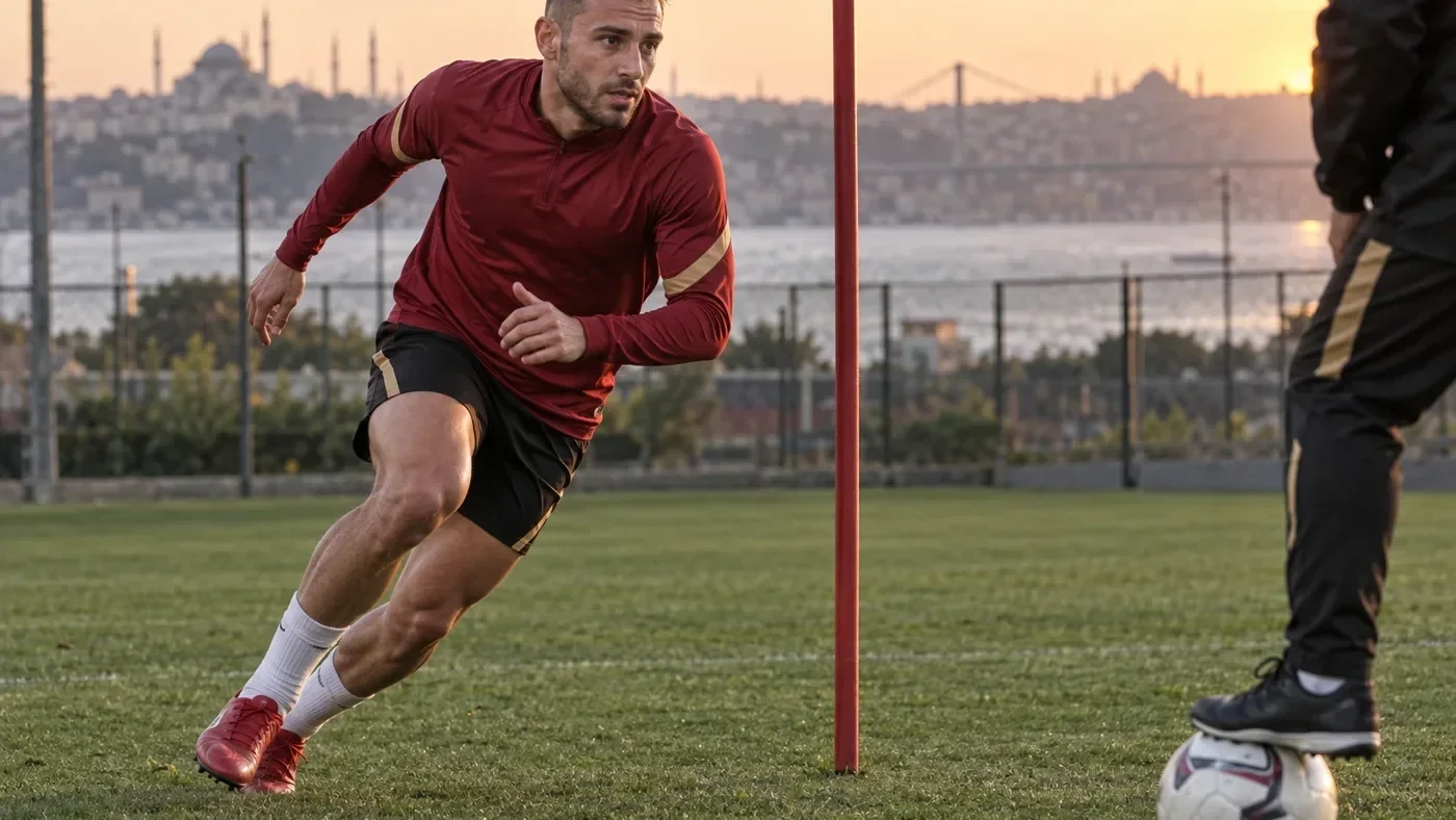 Barış Alper Yılmaz tập pressing và chuyển sang chạy thu hồi